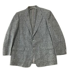 Vintage 1950s Gray Flecked Plaid Tweed Wool Sport Coat Blazer USA 44R -